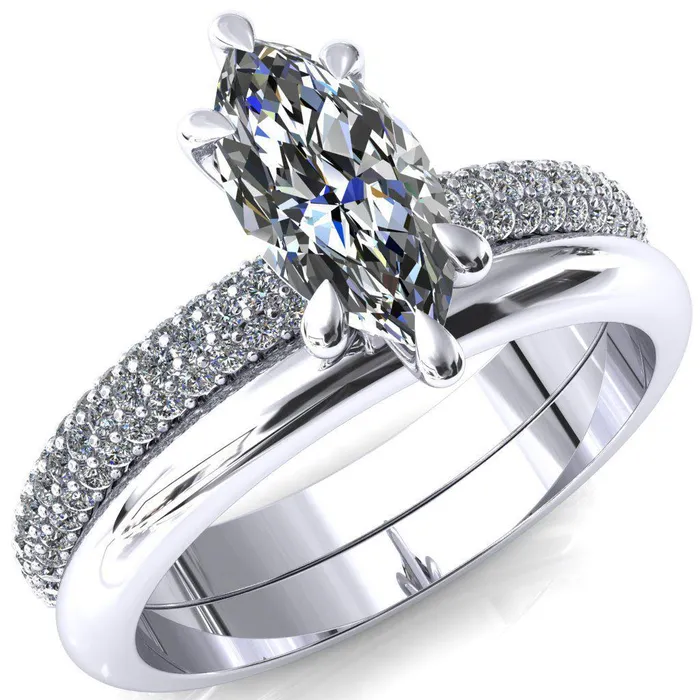 Rings Fire Brilliance Elley Marquise Moissanite 6 Claw Prong Diamond Accent Engagement Ring