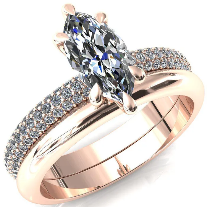Rings Fire Brilliance Elley Marquise Moissanite 6 Claw Prong Diamond Accent Engagement Ring