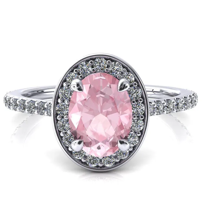 Rings Fire Brilliance Valma Oval Pink Sapphire Floating Diamond Halo and Sides Ring Rings Fire Brilliance Valma Oval Pink Sapphire Floating Diamond Halo and Sides Ring
