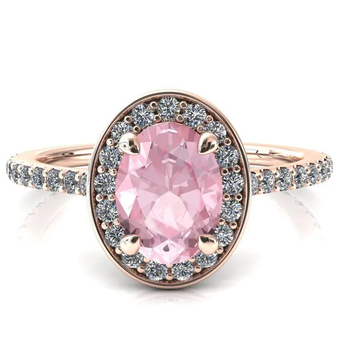 Rings Fire Brilliance Valma Oval Pink Sapphire Floating Diamond Halo and Sides Ring