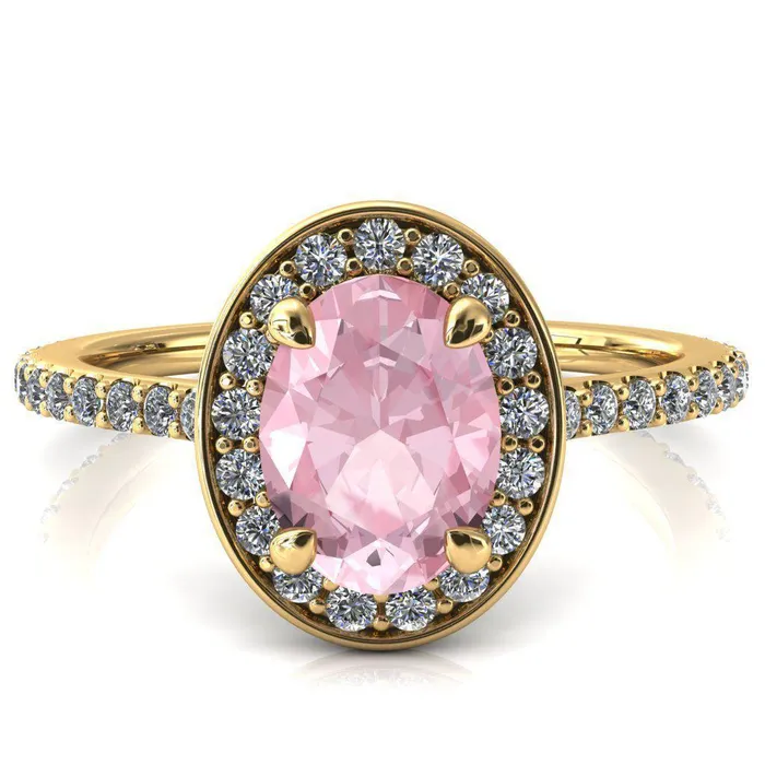 Rings Fire Brilliance Valma Oval Pink Sapphire Floating Diamond Halo and Sides Ring