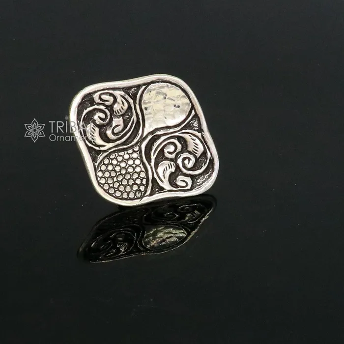 Rings Indian Classical cultural flower design 925 sterling silver adjustable ring best tribal ethnic jewelry Navratri jewelry sr390 TRIBAL ORNAMENTS Rings Indian Classical cultural flower design 925 sterling silver adjustable ring best tribal ethnic jewelry Navratri jewelry sr390 TRIBAL ORNAMENTS
