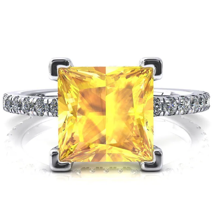 Rings Sicili Princess Yellow Sapphire 4 Prong 34 Micro Pave Diamond Engagement Ring Fire Brilliance Rings Sicili Princess Yellow Sapphire 4 Prong 34 Micro Pave Diamond Engagement Ring Fire Brilliance