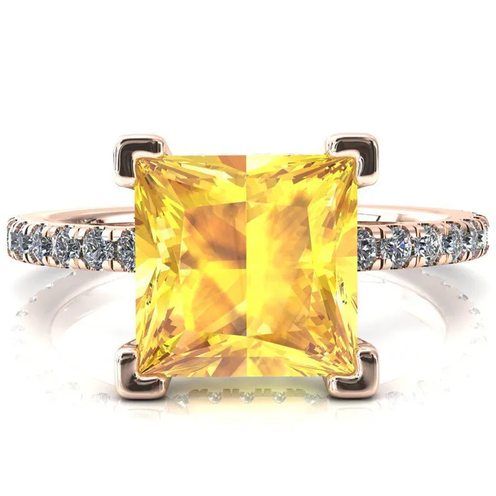 Rings Sicili Princess Yellow Sapphire 4 Prong 34 Micro Pave Diamond Engagement Ring Fire Brilliance 