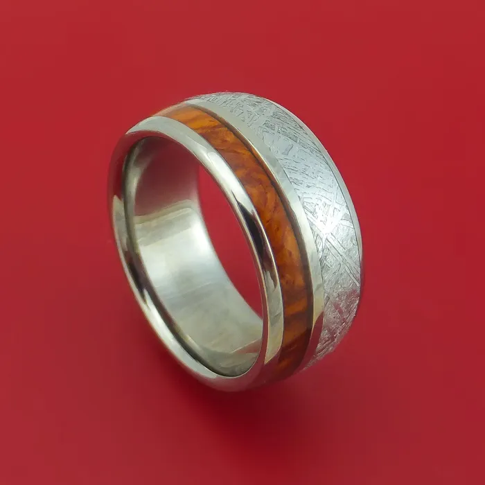 Rings Titanium Ring with Gibeon Meteorite and Hardwood Inlays Custom Made Band Lashbrook Rings Titanium Ring with Gibeon Meteorite and Hardwood Inlays Custom Made Band Lashbrook