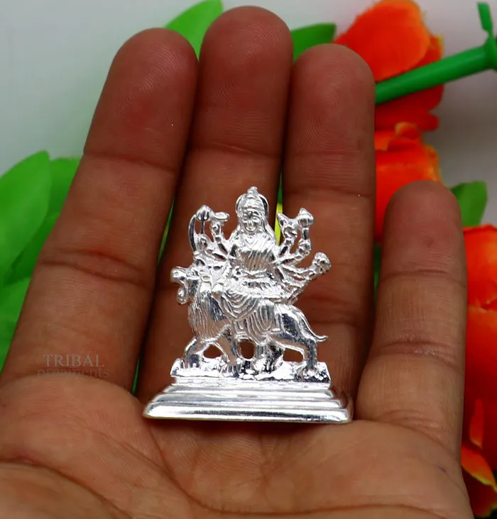 Sterling silver Goddess Durga maa Pooja Articles Indian Silver Idols handcrafted Mataji statue sculpture amazing gifting Art469 TRIBAL ORNAMENTS Rings