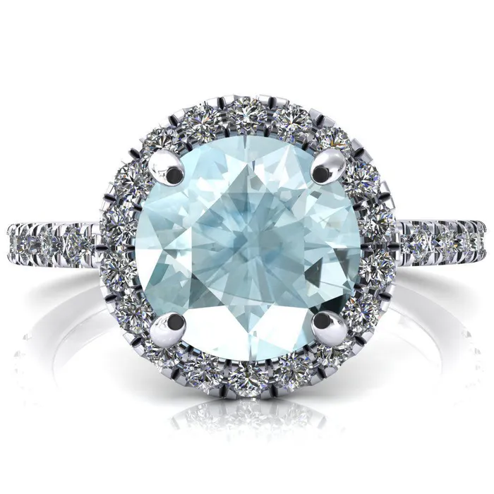 Talia Round Aqua Blue Spinel 4 Prong Halo 58 Micropave Engagement Ring Fire Brilliance Rings Talia Round Aqua Blue Spinel 4 Prong Halo 58 Micropave Engagement Ring Fire Brilliance Rings