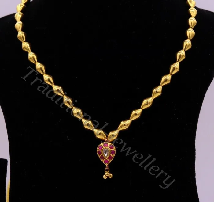 TRIBAL ORNAMENTS 22k yellow gold handmade olive beads wax beads fabulous necklace pendant tribal jewelry from rajasthan india Necklaces