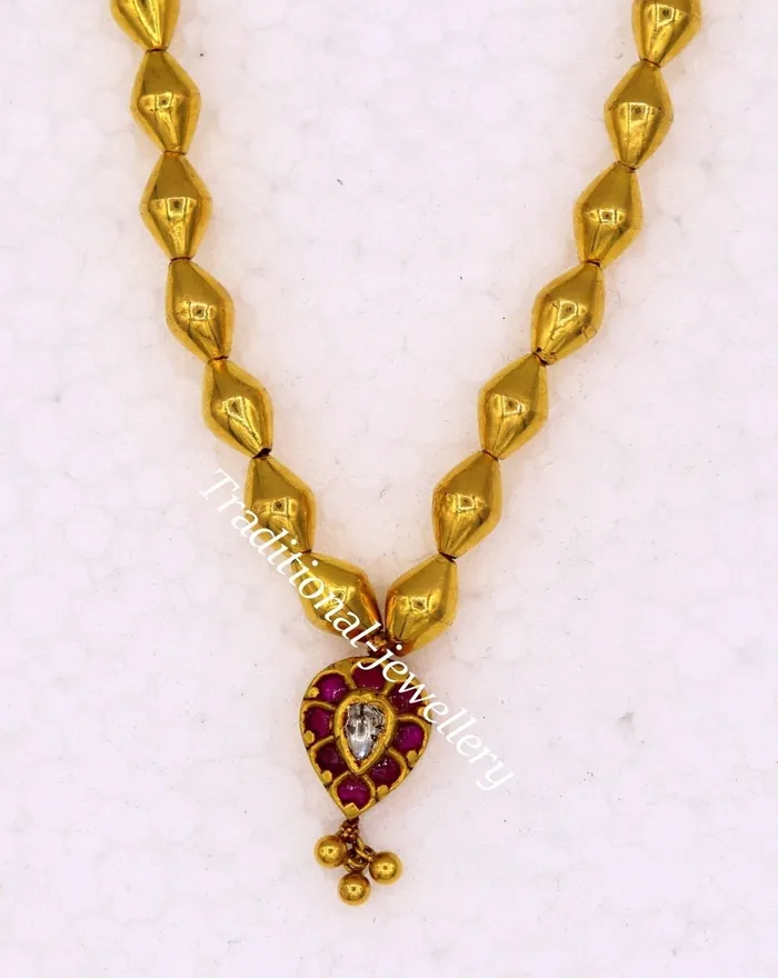 TRIBAL ORNAMENTS 22k yellow gold handmade olive beads wax beads fabulous necklace pendant tribal jewelry from rajasthan india Necklaces