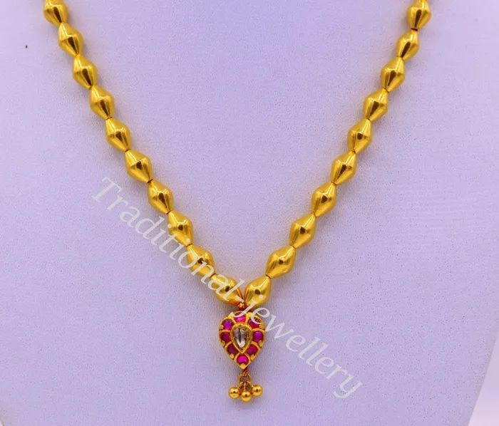 TRIBAL ORNAMENTS 22k yellow gold handmade olive beads wax beads fabulous necklace pendant tribal jewelry from rajasthan india Necklaces