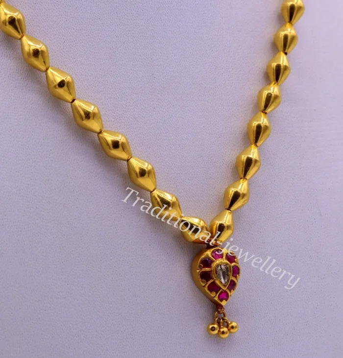 TRIBAL ORNAMENTS 22k yellow gold handmade olive beads wax beads fabulous necklace pendant tribal jewelry from rajasthan india Necklaces