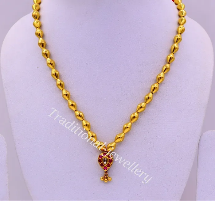 TRIBAL ORNAMENTS 22k yellow gold handmade olive beads wax beads fabulous necklace pendant tribal jewelry from rajasthan india Necklaces