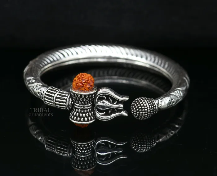 TRIBAL ORNAMENTS 925 Sterling silver handmade Lord Shiva trident trishul kada Bahubali bracelet with Rudraksha beads customized Mahadeva trident kada nsk445 Bracelets TRIBAL ORNAMENTS 925 Sterling silver handmade Lord Shiva trident trishul kada Bahubali bracelet with Rudraksha beads customized Mahadeva trident kada nsk445 Bracelets