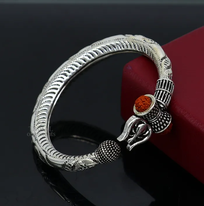 TRIBAL ORNAMENTS 925 Sterling silver handmade Lord Shiva trident trishul kada Bahubali bracelet with Rudraksha beads customized Mahadeva trident kada nsk445 Bracelets TRIBAL ORNAMENTS 925 Sterling silver handmade Lord Shiva trident trishul kada Bahubali bracelet with Rudraksha beads customized Mahadeva trident kada nsk445 Bracelets