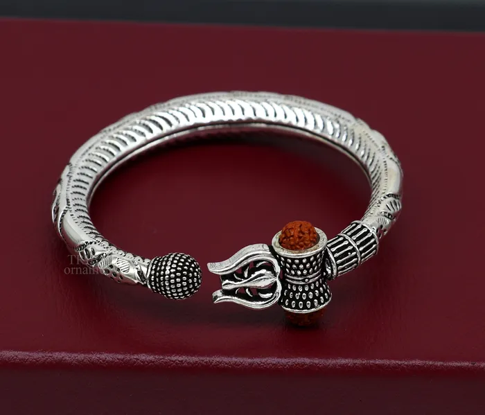 TRIBAL ORNAMENTS 925 Sterling silver handmade Lord Shiva trident trishul kada Bahubali bracelet with Rudraksha beads customized Mahadeva trident kada nsk445 Bracelets TRIBAL ORNAMENTS 925 Sterling silver handmade Lord Shiva trident trishul kada Bahubali bracelet with Rudraksha beads customized Mahadeva trident kada nsk445 Bracelets
