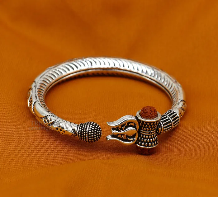 TRIBAL ORNAMENTS 925 Sterling silver handmade Lord Shiva trident trishul kada Bahubali bracelet with Rudraksha beads customized Mahadeva trident kada nsk445 Bracelets TRIBAL ORNAMENTS 925 Sterling silver handmade Lord Shiva trident trishul kada Bahubali bracelet with Rudraksha beads customized Mahadeva trident kada nsk445 Bracelets