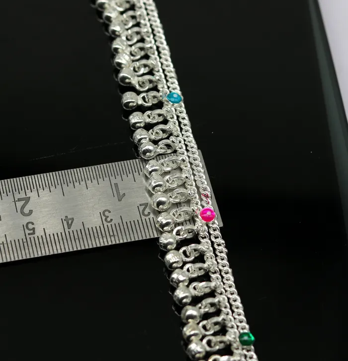 TRIBAL ORNAMENTS Bracelets 10 Sterling silver handmade double chain anklets bracelet best jingling noisy ankles feet bracelet charm belly dance jewelry india ank259