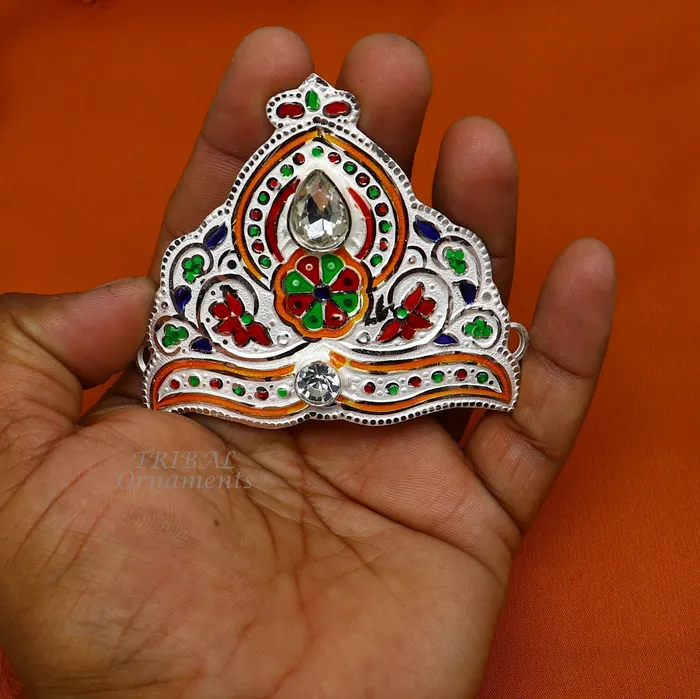 TRIBAL ORNAMENTS Mukut for All idols 925 sterling silver vintage enamel work design handmade mukut crown amazing silver god crown mukut art su1002 Rings TRIBAL ORNAMENTS Mukut for All idols 925 sterling silver vintage enamel work design handmade mukut crown amazing silver god crown mukut art su1002 Rings