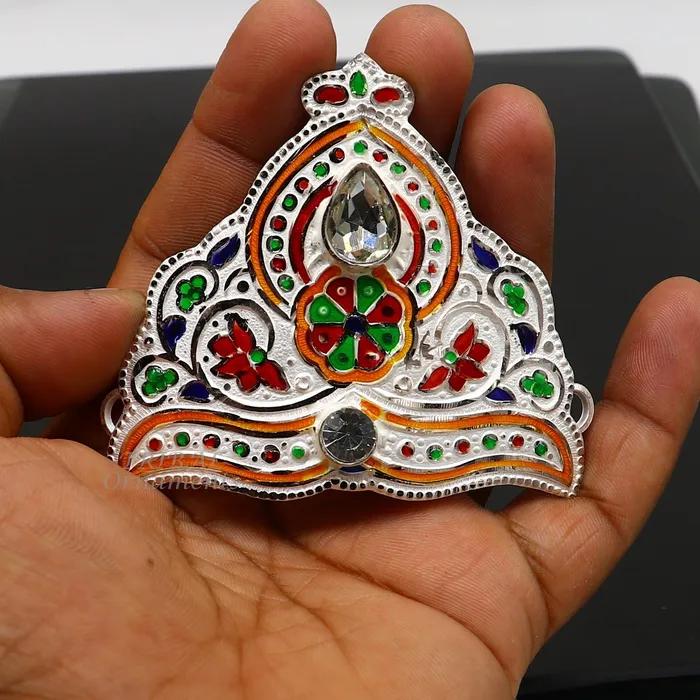 TRIBAL ORNAMENTS Mukut for All idols 925 sterling silver vintage enamel work design handmade mukut crown amazing silver god crown mukut art su1002 Rings TRIBAL ORNAMENTS Mukut for All idols 925 sterling silver vintage enamel work design handmade mukut crown amazing silver god crown mukut art su1002 Rings