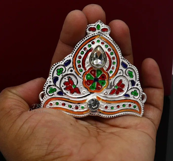 TRIBAL ORNAMENTS Mukut for All idols 925 sterling silver vintage enamel work design handmade mukut crown amazing silver god crown mukut art su1002 Rings TRIBAL ORNAMENTS Mukut for All idols 925 sterling silver vintage enamel work design handmade mukut crown amazing silver god crown mukut art su1002 Rings