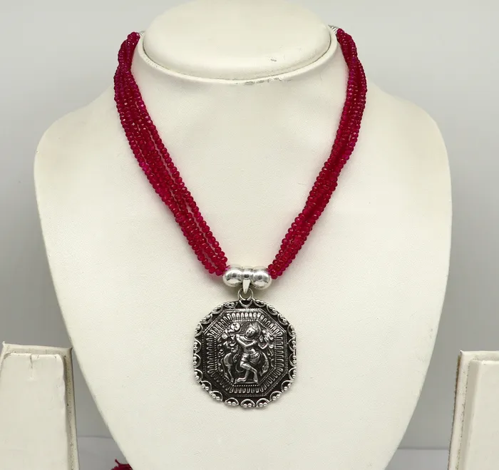 TRIBAL ORNAMENTS Necklaces 925 sterling silver handmade Gorgeous red agate stone beads string Krishna pendant adjustable necklace tribal ethnic temple jewelry set196 TRIBAL ORNAMENTS Necklaces 925 sterling silver handmade Gorgeous red agate stone beads string Krishna pendant adjustable necklace tribal ethnic temple jewelry set196