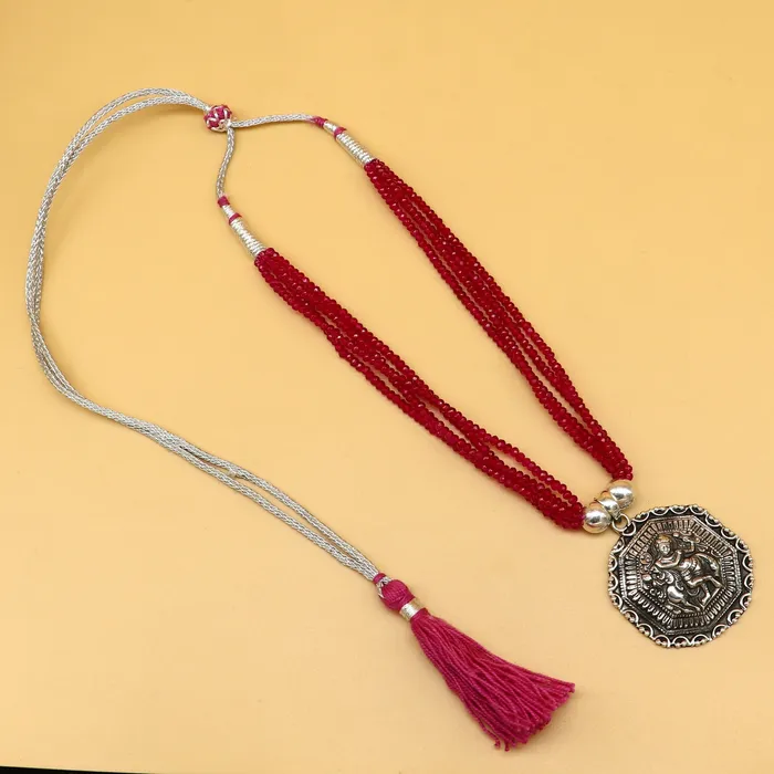 TRIBAL ORNAMENTS Necklaces 925 sterling silver handmade Gorgeous red agate stone beads string Krishna pendant adjustable necklace tribal ethnic temple jewelry set196
