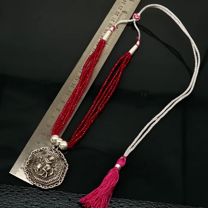 TRIBAL ORNAMENTS Necklaces 925 sterling silver handmade Gorgeous red agate stone beads string Krishna pendant adjustable necklace tribal ethnic temple jewelry set196