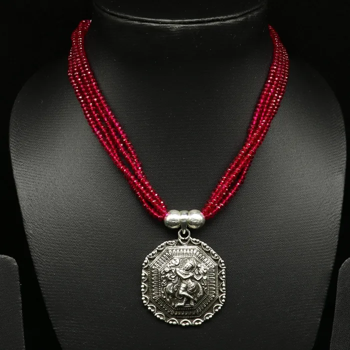 TRIBAL ORNAMENTS Necklaces 925 sterling silver handmade Gorgeous red agate stone beads string Krishna pendant adjustable necklace tribal ethnic temple jewelry set196