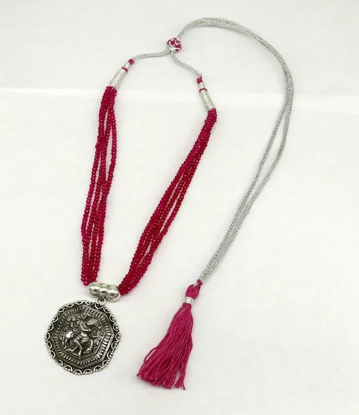 TRIBAL ORNAMENTS Necklaces 925 sterling silver handmade Gorgeous red agate stone beads string Krishna pendant adjustable necklace tribal ethnic temple jewelry set196