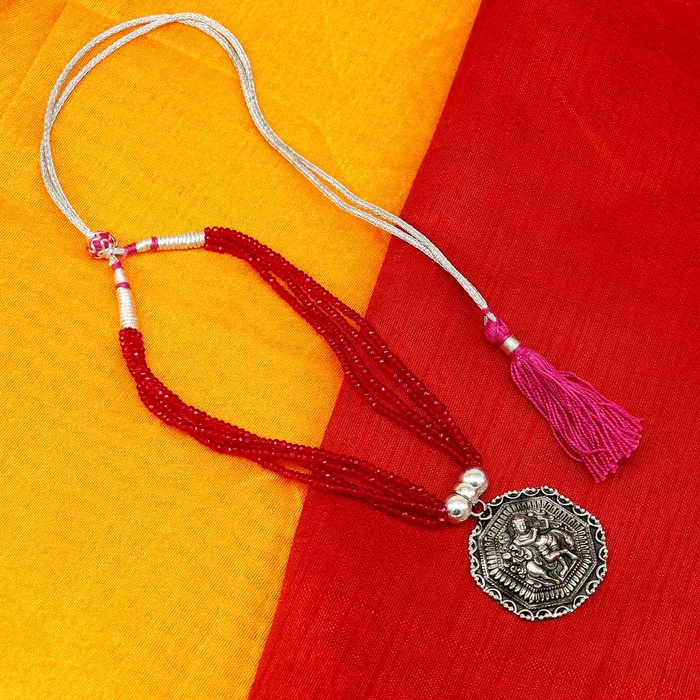 TRIBAL ORNAMENTS Necklaces 925 sterling silver handmade Gorgeous red agate stone beads string Krishna pendant adjustable necklace tribal ethnic temple jewelry set196