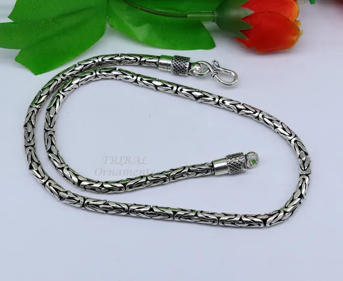 TRIBAL ORNAMENTS Necklaces 925 sterling silver Handmade solid vintage byzantine design chain heavy 4mm necklace amazing luxury royal gifting designer jewelry ch176