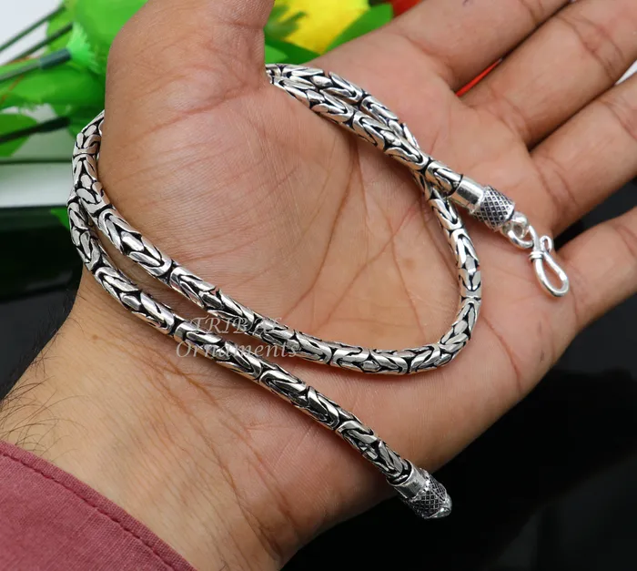 TRIBAL ORNAMENTS Necklaces 925 sterling silver Handmade solid vintage byzantine design chain heavy 4mm necklace amazing luxury royal gifting designer jewelry ch176