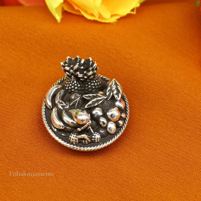 TRIBAL ORNAMENTS Rings 925 sterling silver handmade fabulous vintage antique mini fruit basket for puja or worshipping solid Diwali puja article utensils su496 TRIBAL ORNAMENTS Rings 925 sterling silver handmade fabulous vintage antique mini fruit basket for puja or worshipping solid Diwali puja article utensils su496