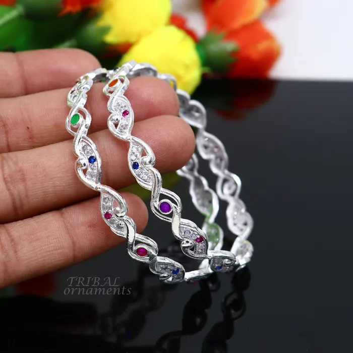 TRIBAL ORNAMENTS Rings 925 sterling silver handmade gorgeous multicolor stone stone stylish bangle excellent brides Wedding tribal personalized jewelry ba166 TRIBAL ORNAMENTS Rings 925 sterling silver handmade gorgeous multicolor stone stone stylish bangle excellent brides Wedding tribal personalized jewelry ba166