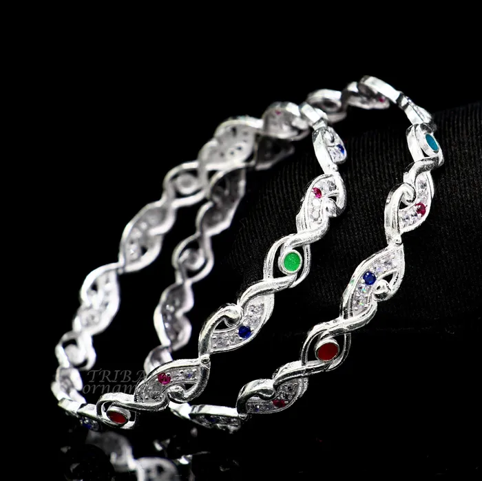 TRIBAL ORNAMENTS Rings 925 sterling silver handmade gorgeous multicolor stone stone stylish bangle excellent brides Wedding tribal personalized jewelry ba166