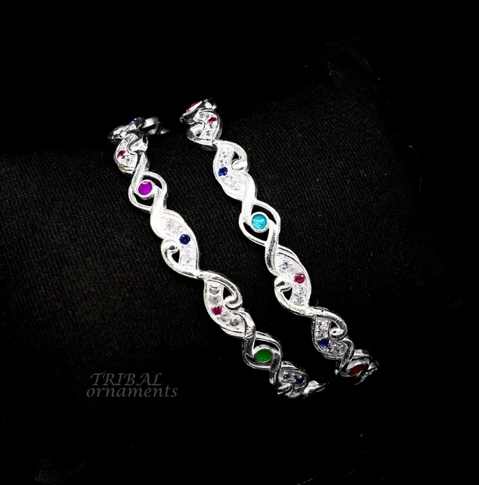 TRIBAL ORNAMENTS Rings 925 sterling silver handmade gorgeous multicolor stone stone stylish bangle excellent brides Wedding tribal personalized jewelry ba166