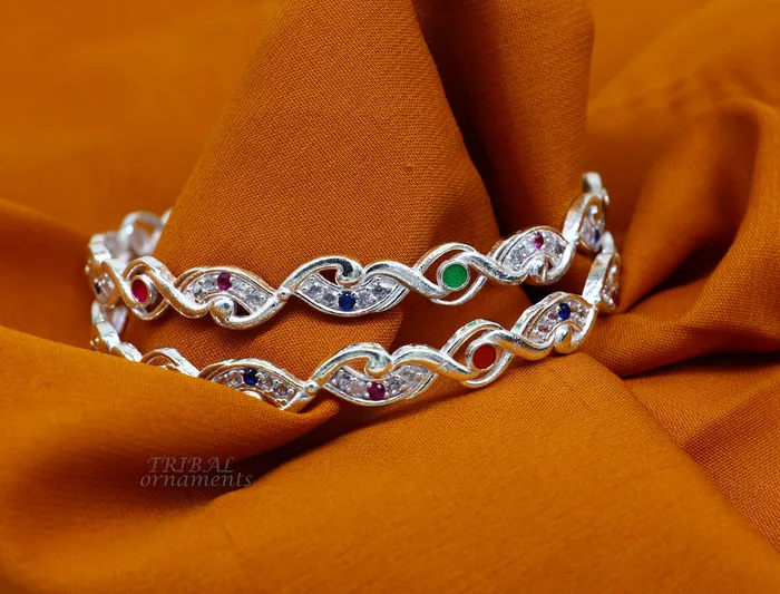 TRIBAL ORNAMENTS Rings 925 sterling silver handmade gorgeous multicolor stone stone stylish bangle excellent brides Wedding tribal personalized jewelry ba166