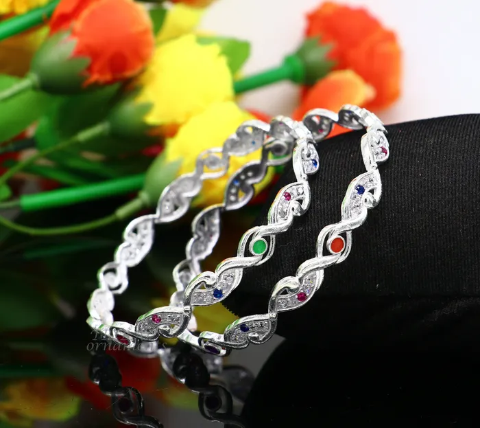 TRIBAL ORNAMENTS Rings 925 sterling silver handmade gorgeous multicolor stone stone stylish bangle excellent brides Wedding tribal personalized jewelry ba166
