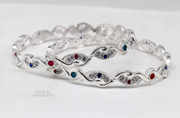 TRIBAL ORNAMENTS Rings 925 sterling silver handmade gorgeous multicolor stone stone stylish bangle excellent brides Wedding tribal personalized jewelry ba166