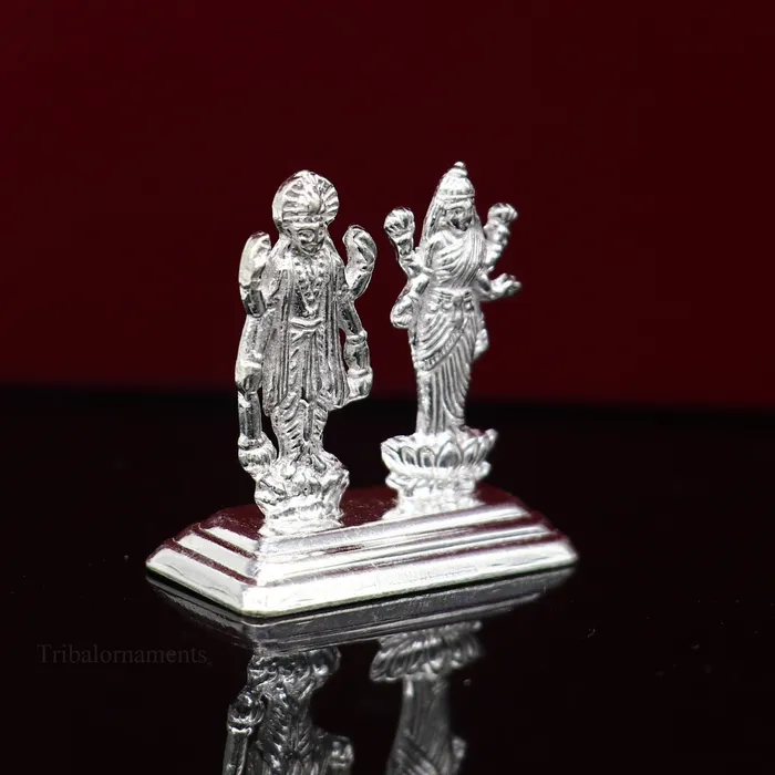 TRIBAL ORNAMENTS Sterling silver handmade design Indian Idols Lord Laxmi Narayana standing statue figurine puja articles decorative gift diwali puja art84 Necklaces