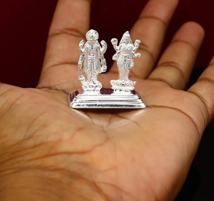 TRIBAL ORNAMENTS Sterling silver handmade design Indian Idols Lord Laxmi Narayana standing statue figurine puja articles decorative gift diwali puja art84 Necklaces