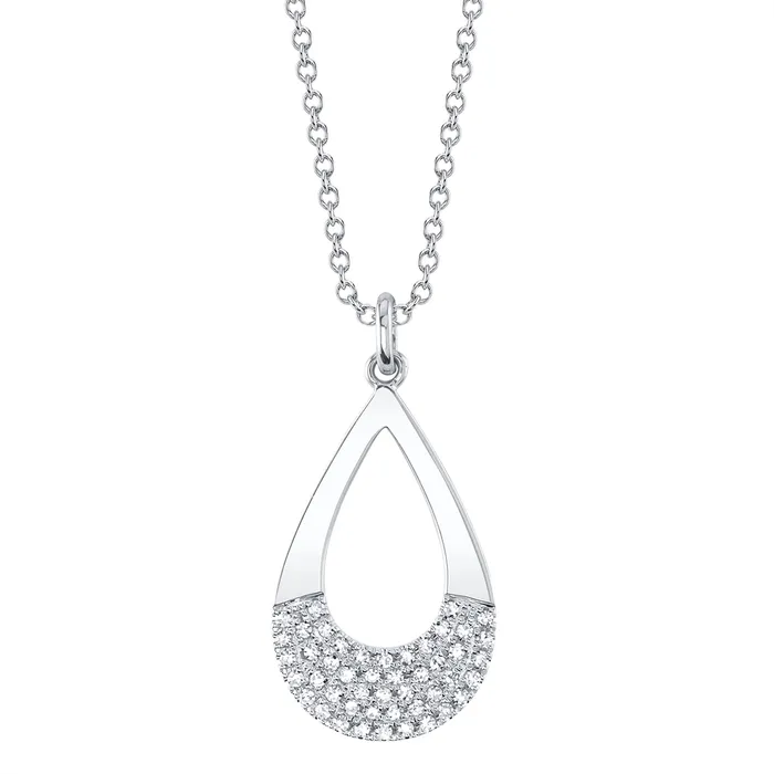 14K White Gold Open Pear Shaped Pave Diamond Pendant Necklace Meierotto Jewelers Necklaces