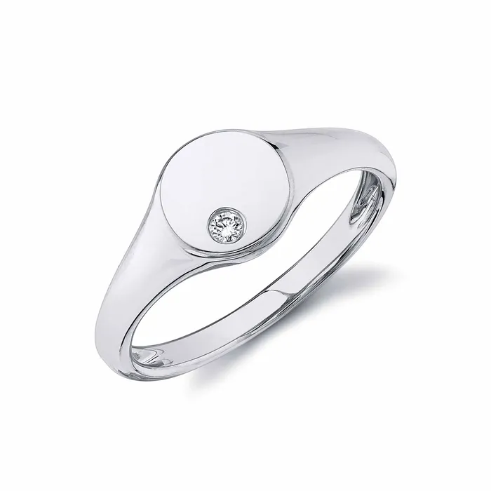 14K White Gold Signet Ring with Diamond Meierotto Jewelers Rings