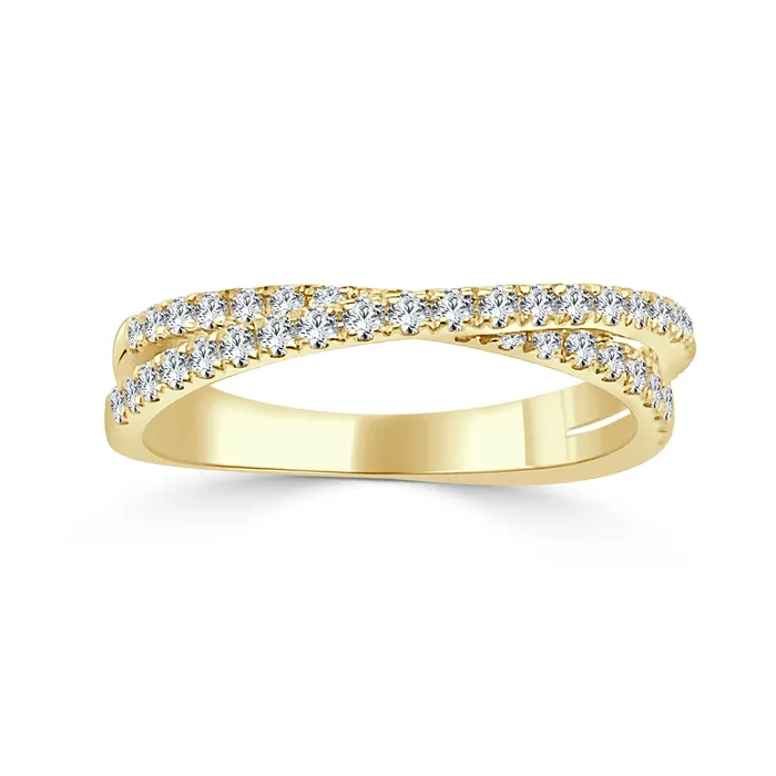 14K Yellow Gold Crisscross Diamond Band Wedding Bands Rings