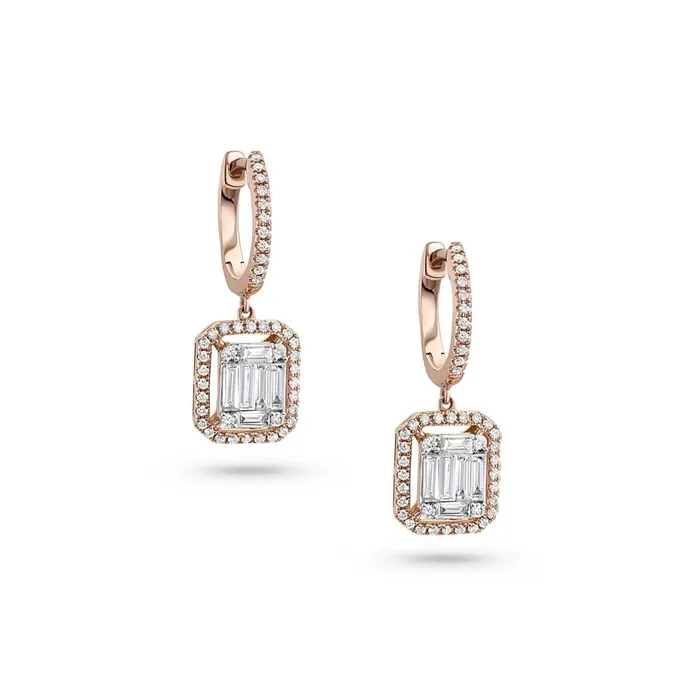 18kt Rose Gold Diamond Chandelier Rectangular Earrings CJ Charles Jewelers Earrings