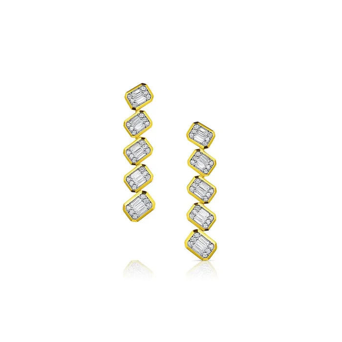 18kt Yellow Gold 080ctw Diamond Cluster Graduated Offset Earrings CJ Charles Jewelers Earrings 18kt Yellow Gold 080ctw Diamond Cluster Graduated Offset Earrings CJ Charles Jewelers Earrings
