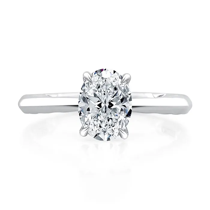 AJaffe 14K White Gold Diamond Semimount Ring Oval Head with Hidden Halo Plain Shank A Jaffe Rings AJaffe 14K White Gold Diamond Semimount Ring Oval Head with Hidden Halo Plain Shank A Jaffe Rings