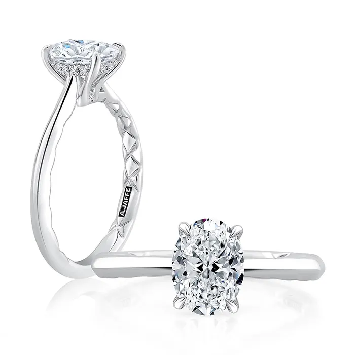 AJaffe 14K White Gold Diamond Semimount Ring Oval Head with Hidden Halo Plain Shank A Jaffe Rings AJaffe 14K White Gold Diamond Semimount Ring Oval Head with Hidden Halo Plain Shank A Jaffe Rings