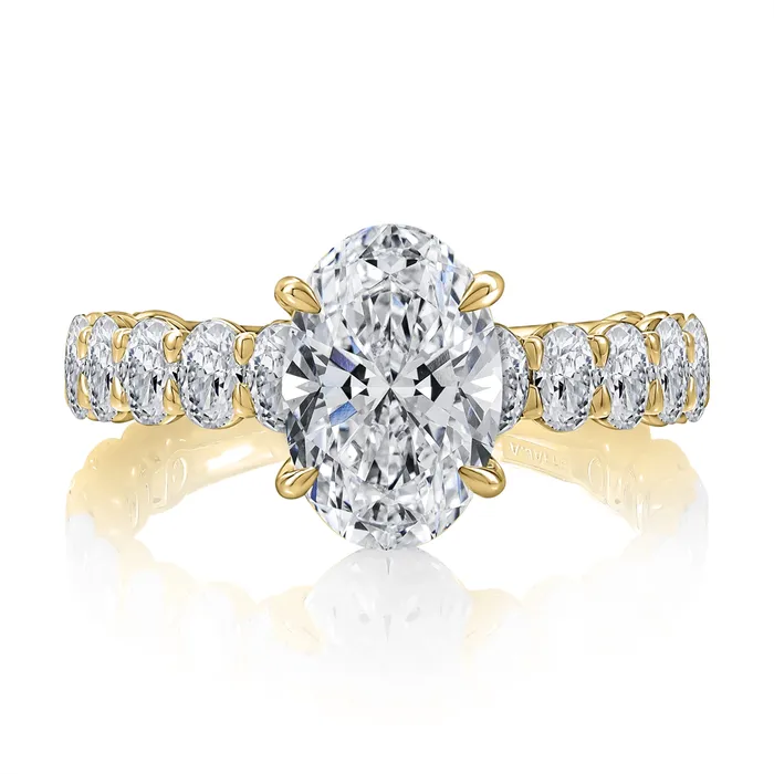 A Jaffe Rings AJaffe 14K Yellow Gold Diamond Semimount Ring Oval Head with Hidden Halo Oval Cut Sides A Jaffe Rings AJaffe 14K Yellow Gold Diamond Semimount Ring Oval Head with Hidden Halo Oval Cut Sides