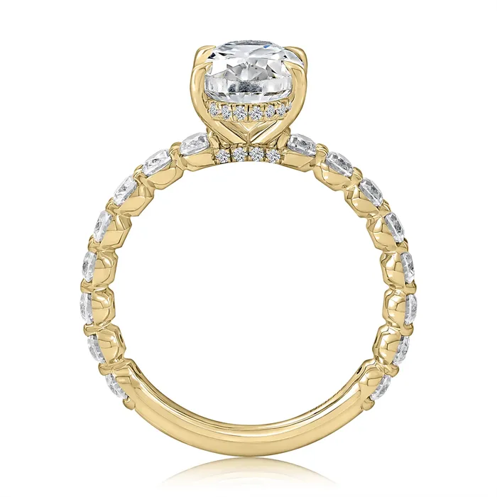 A Jaffe Rings AJaffe 14K Yellow Gold Diamond Semimount Ring Oval Head with Hidden Halo Oval Cut Sides A Jaffe Rings AJaffe 14K Yellow Gold Diamond Semimount Ring Oval Head with Hidden Halo Oval Cut Sides